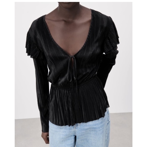 NWT ZARA Ruffled Pleated Blouse Sz M Goth Fairy Witchy - Picture 2 of 15
